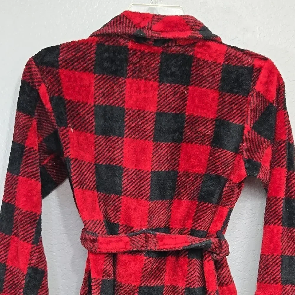 Cuddl Duds Kids Chill Chaser Red Black Buffalo Plaid Child Robe Faux Fur Plush